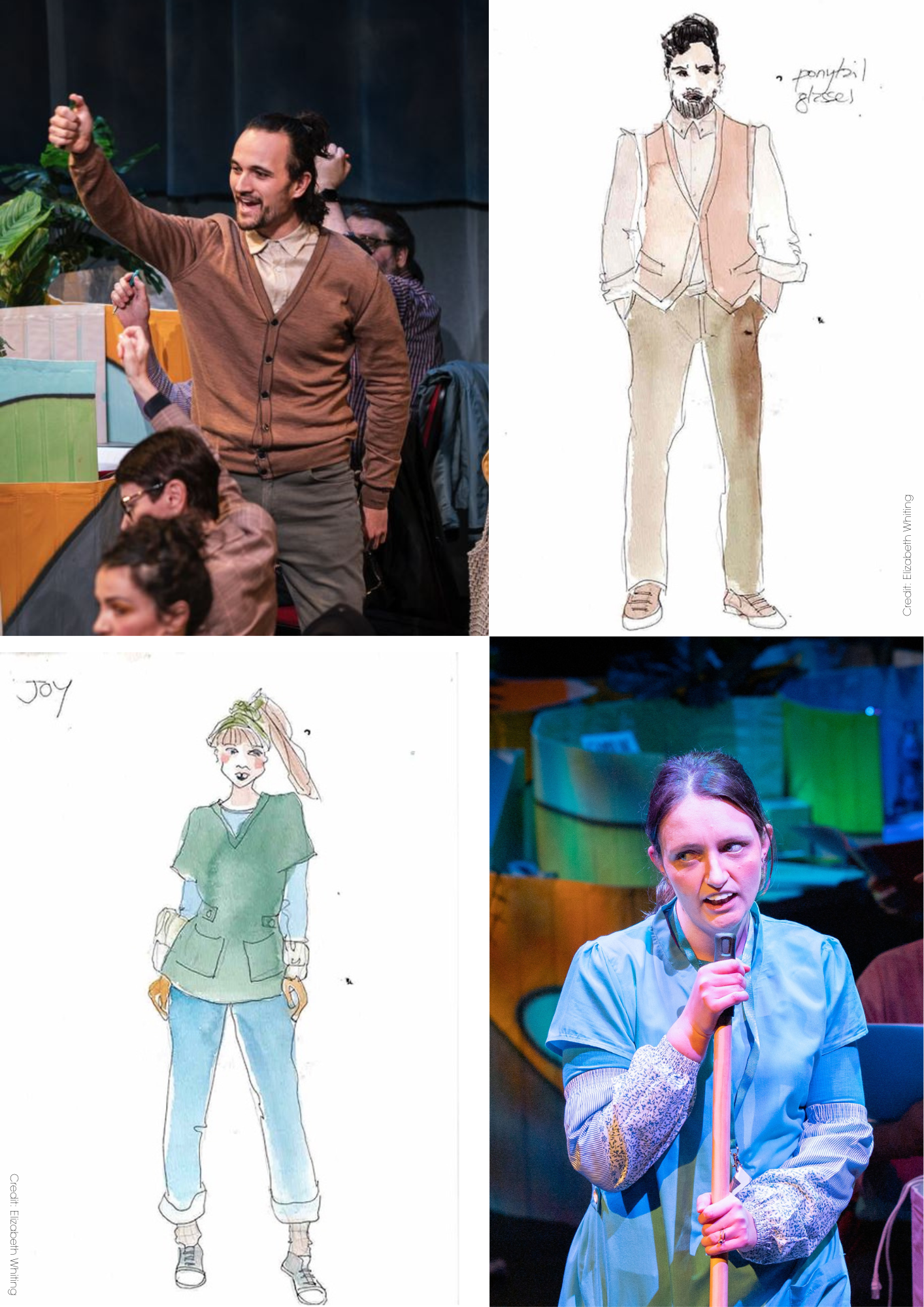 Group of photos of Neil & Joy from Dirty Work, along with drawings of their costume ideas